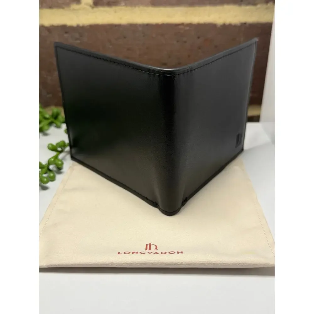 Longvadon 1407 Mens Soft Leather Short Wallet 8CC Noir Profond NEW $250 Tag